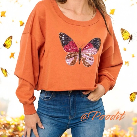PEACH LOVE CALIFORNIA butterfly CROP top S M L - Picture 3 of 11